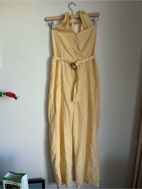 Sleeveless Yellow Belted Jumpsuit